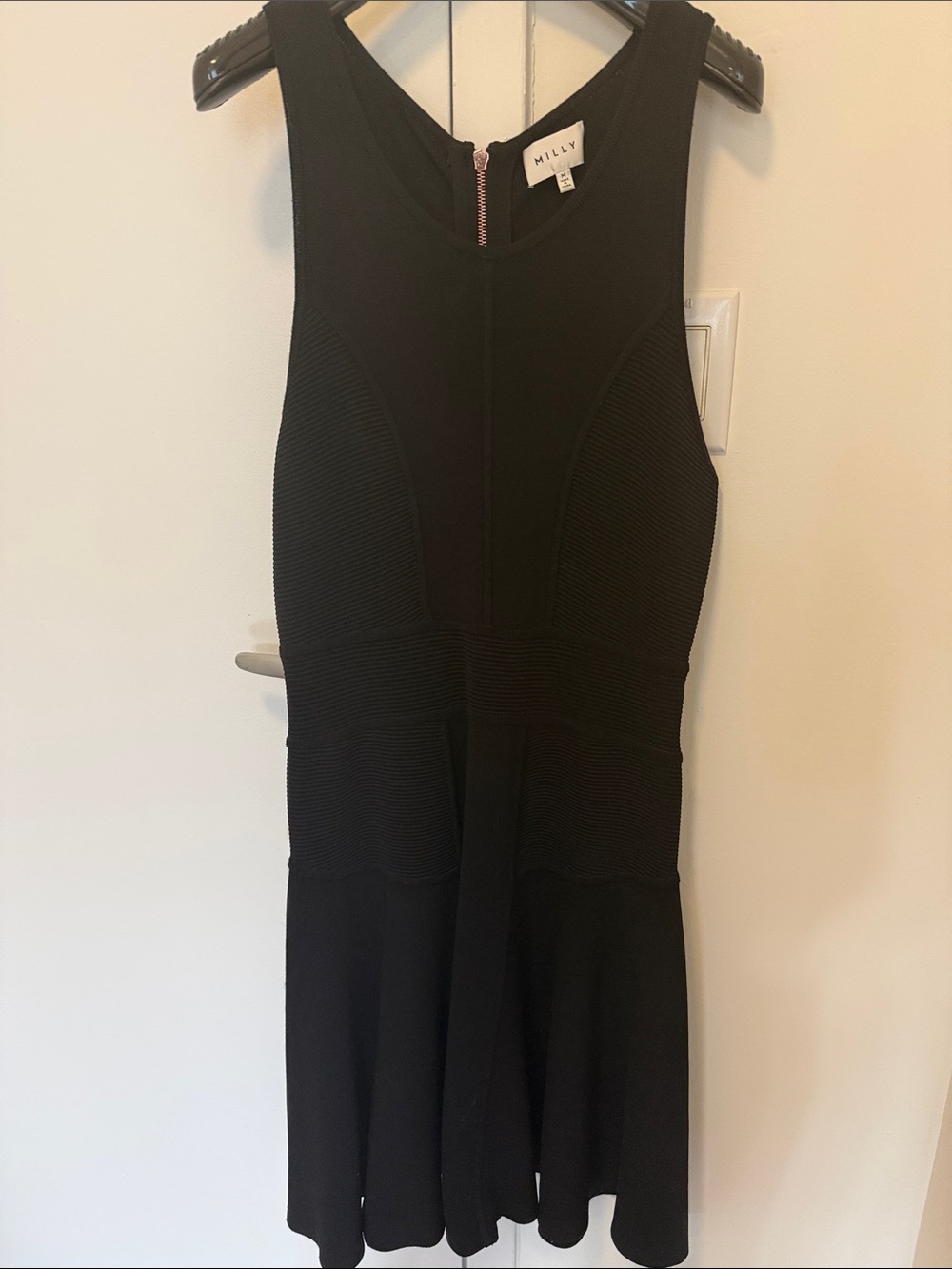 Milly Sleeveless Fit & Flare Scuba Knit Black Midi Dress. Size Medium.